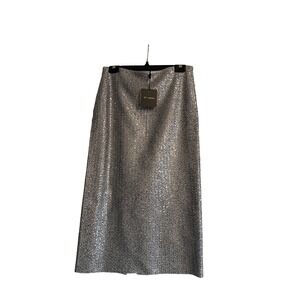 St John Collection Silver Sequin Knit Midi Skirt K7260G1 Size 4 NWT